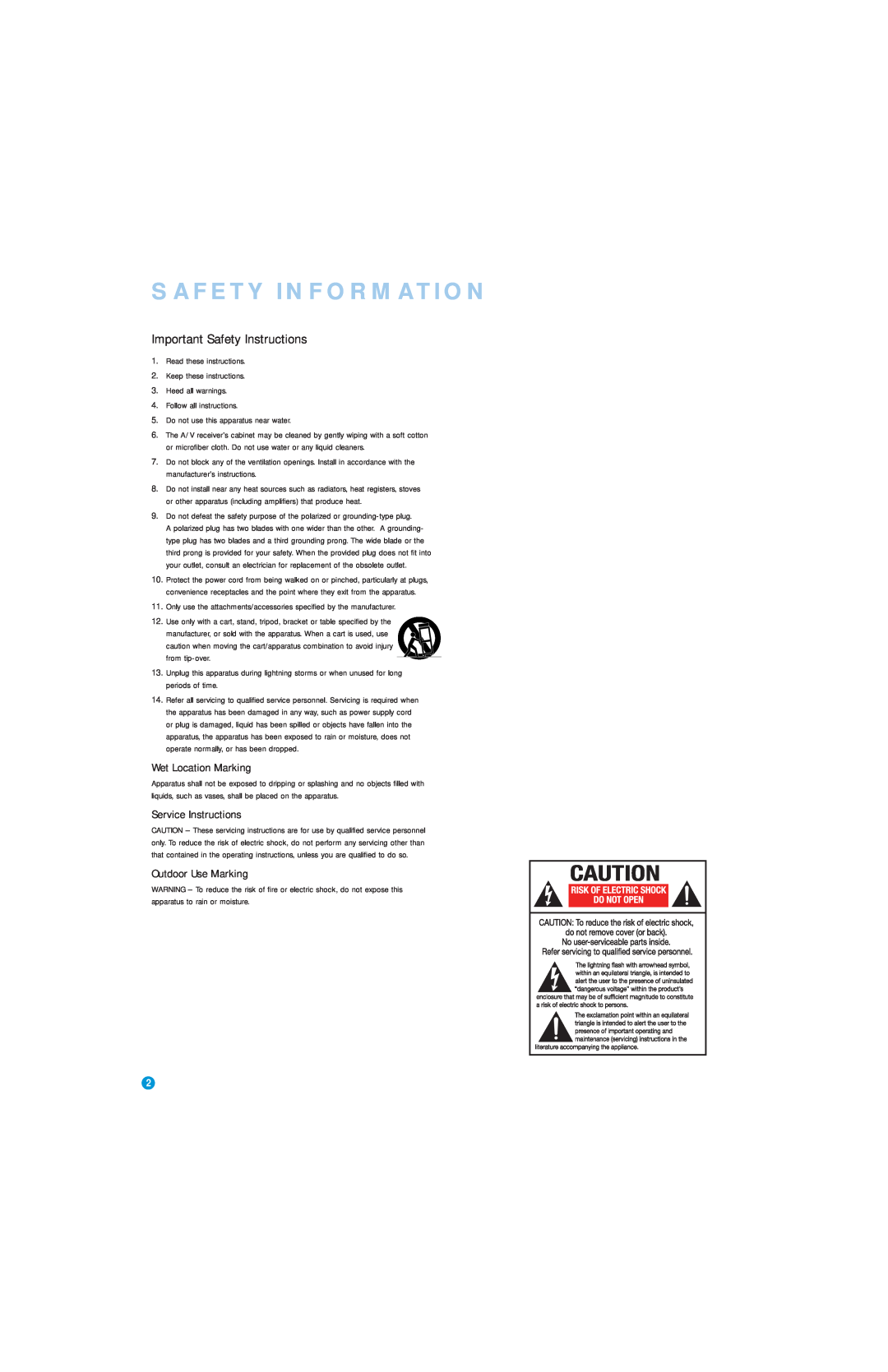 Harman-Kardon HK 3390 owner manual Safety Information, Important Safety Instructions 