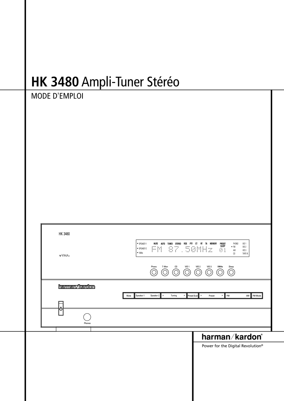 Harman-Kardon manual HK 3480 Ampli-Tuner Stéréo 