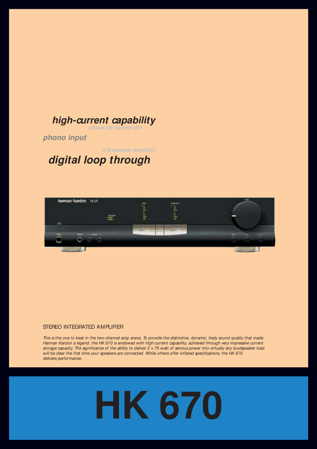Harman-Kardon HK 670 specifications Stereo Integrated Amplifier, delivers performance, digital loop through, phono input 