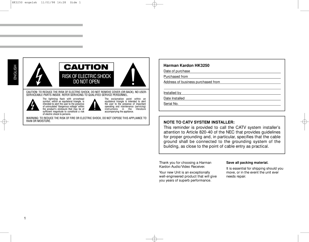 Harman-Kardon manual Harman Kardon HK3250 