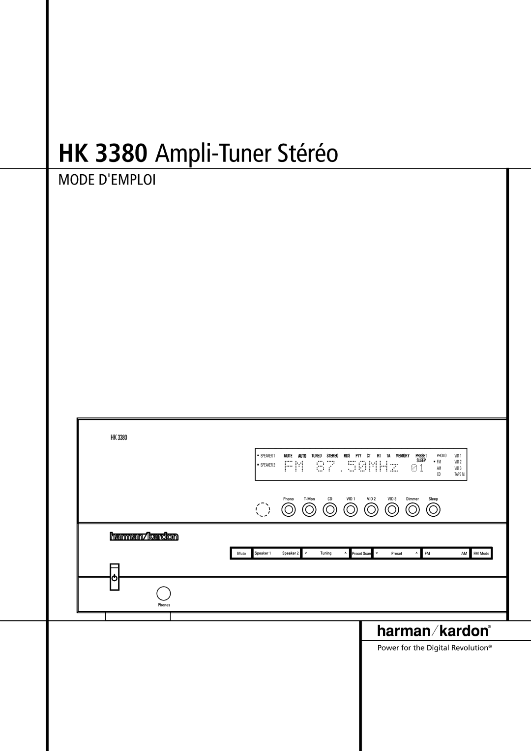 Harman-Kardon HK3380 manual HK 3380 Ampli-Tuner Stéréo 