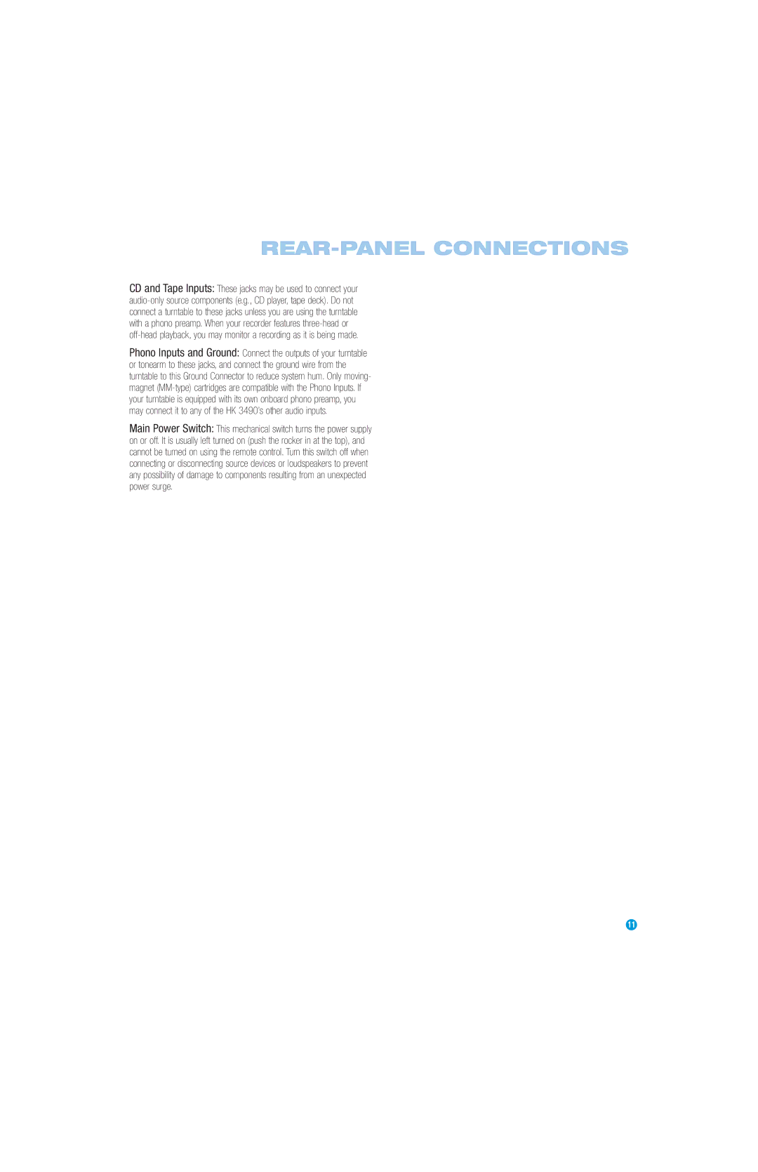 Harman-Kardon HK3490 owner manual REAR-PANEL Connections 