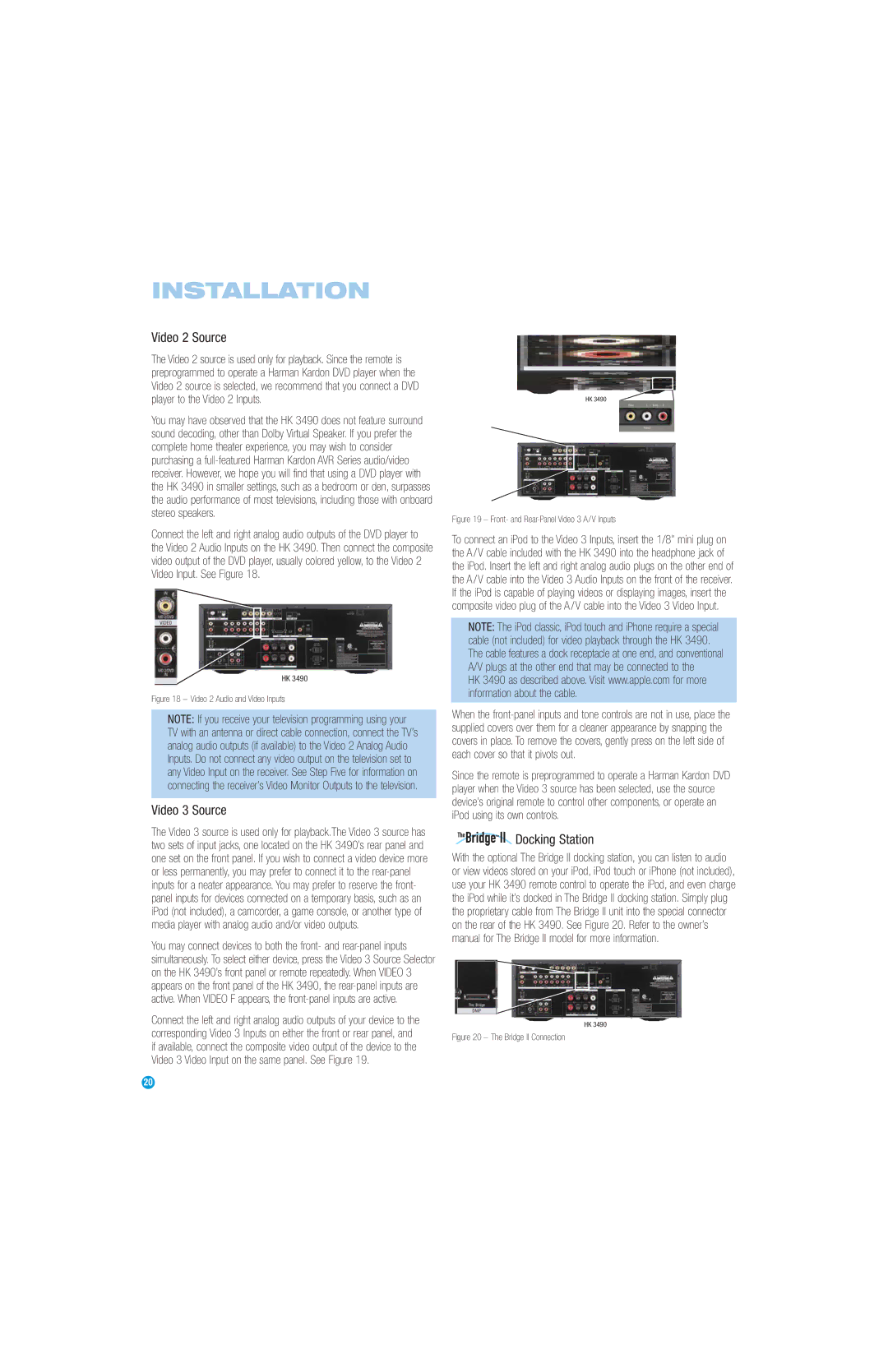 Harman-Kardon HK3490 owner manual Video 2 Source, Video 3 Source, Docking Station 