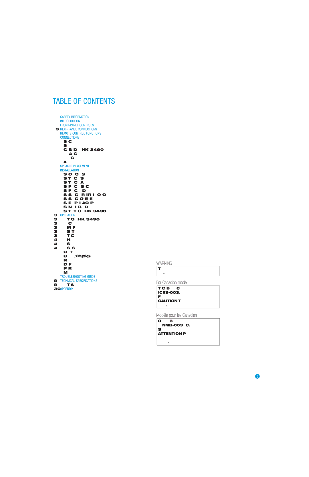 Harman-Kardon HK3490 owner manual Table of Contents 