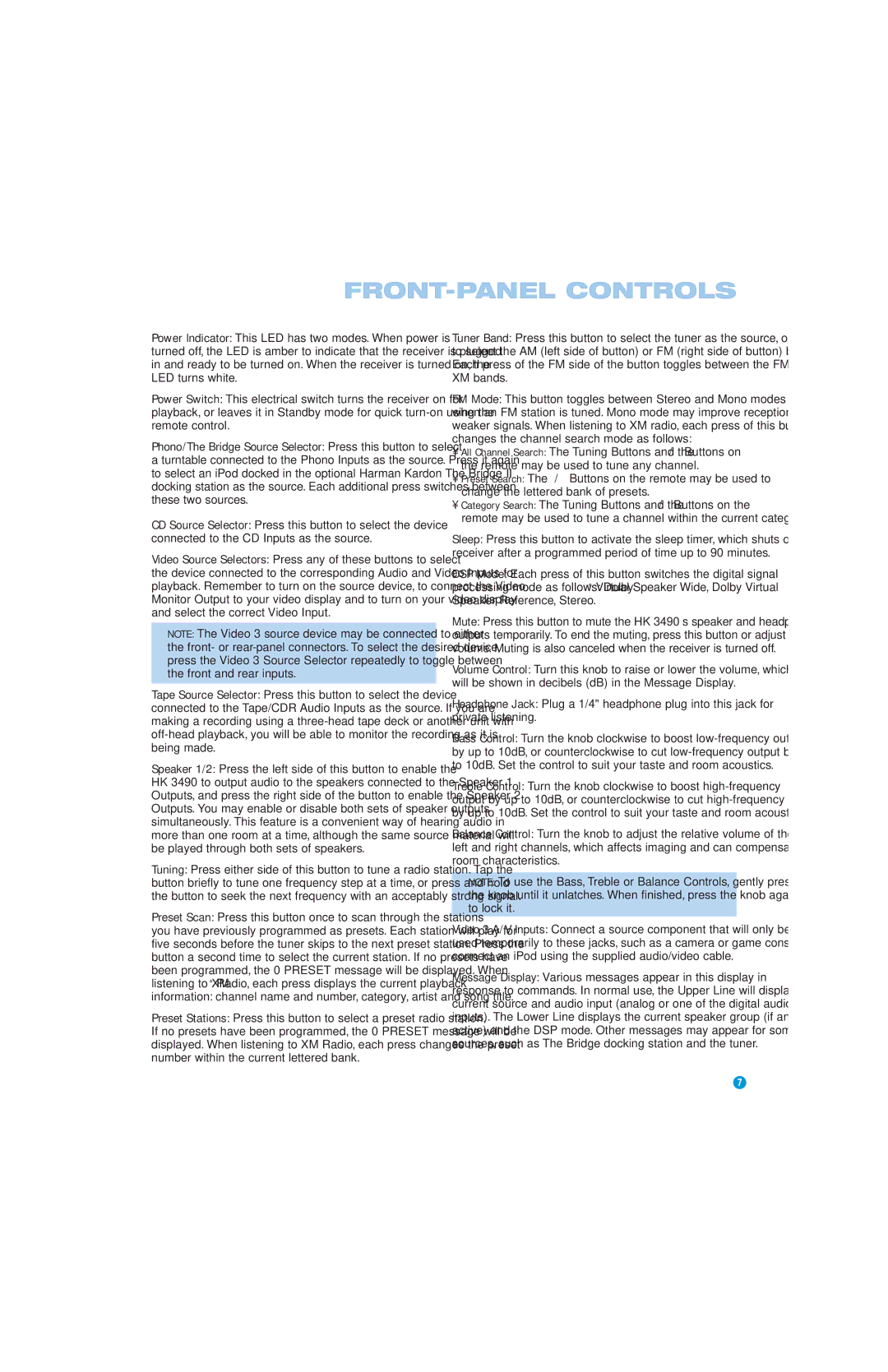 Harman-Kardon HK3490 owner manual FRONT-PANEL Controls 