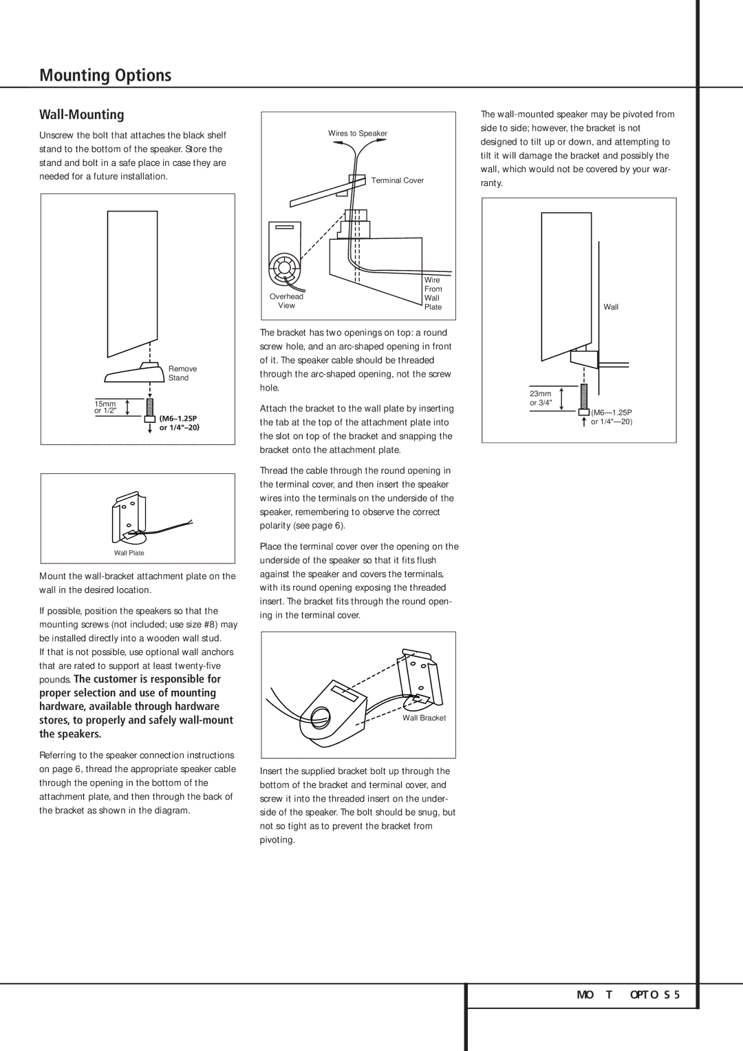 Harman-Kardon HKS 4 owner manual Mounting Options, Wall-Mounting 