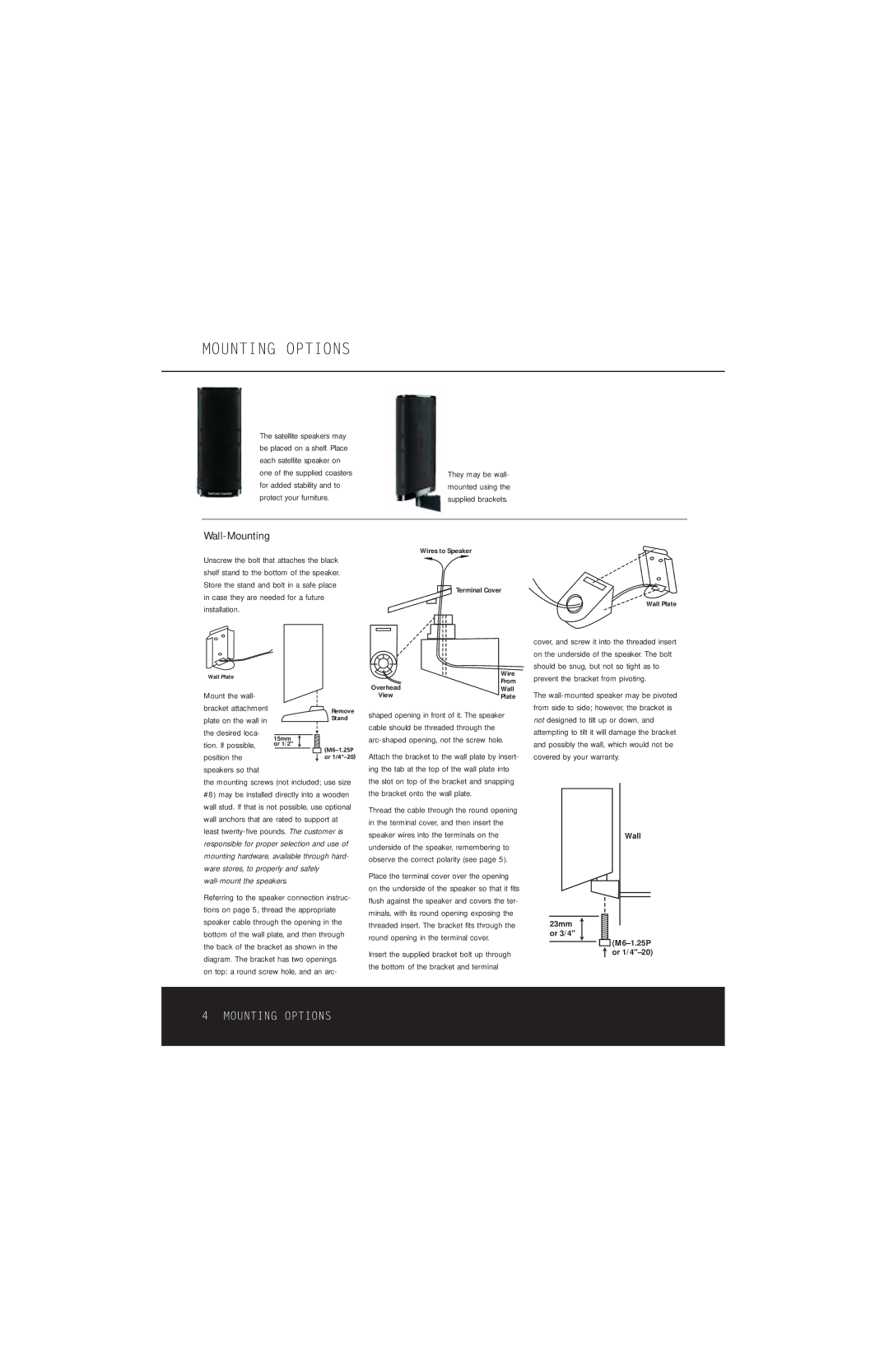 Harman-Kardon HKS 9 owner manual Mounting Options, Wall-Mounting 