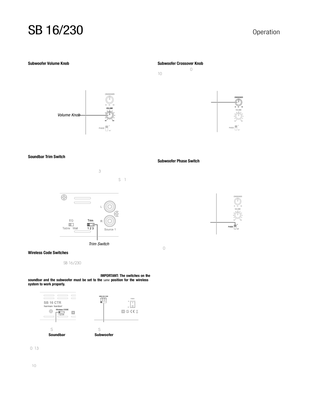 Harman-Kardon HKSB16BLK owner manual Operation 