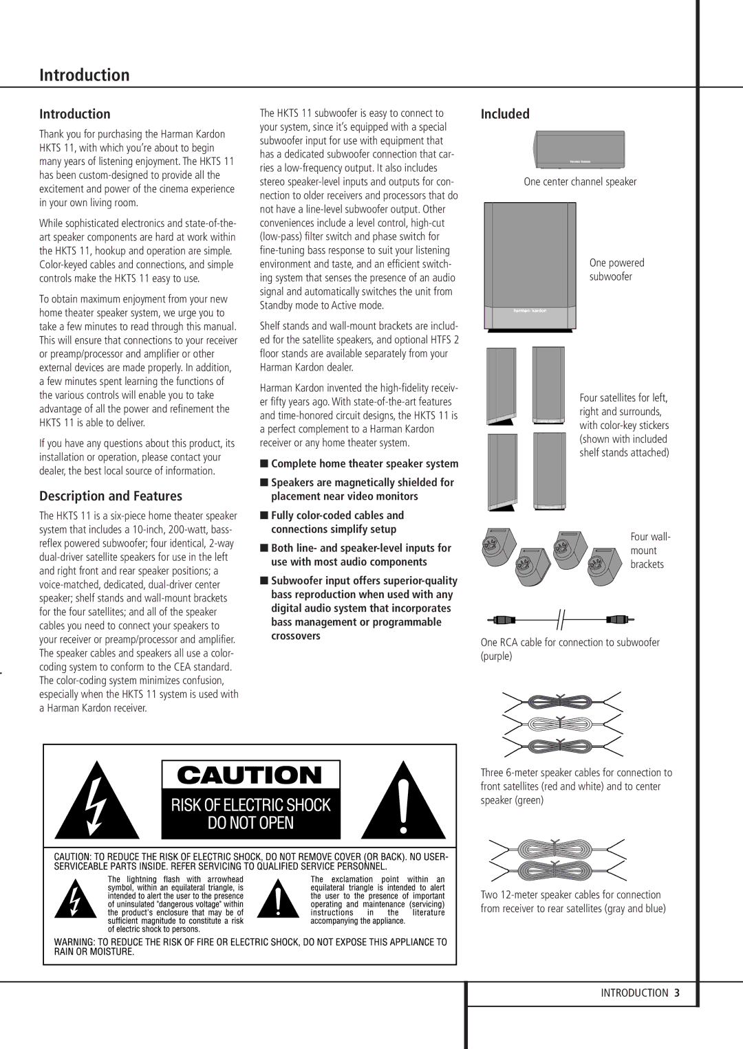 Harman-Kardon HKTS 11 owner manual Introduction, Description and Features, Included, One center channel speaker 