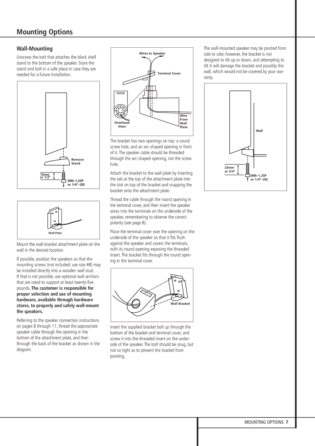 Harman-Kardon HKTS 11 owner manual Mounting Options, Wall-Mounting 