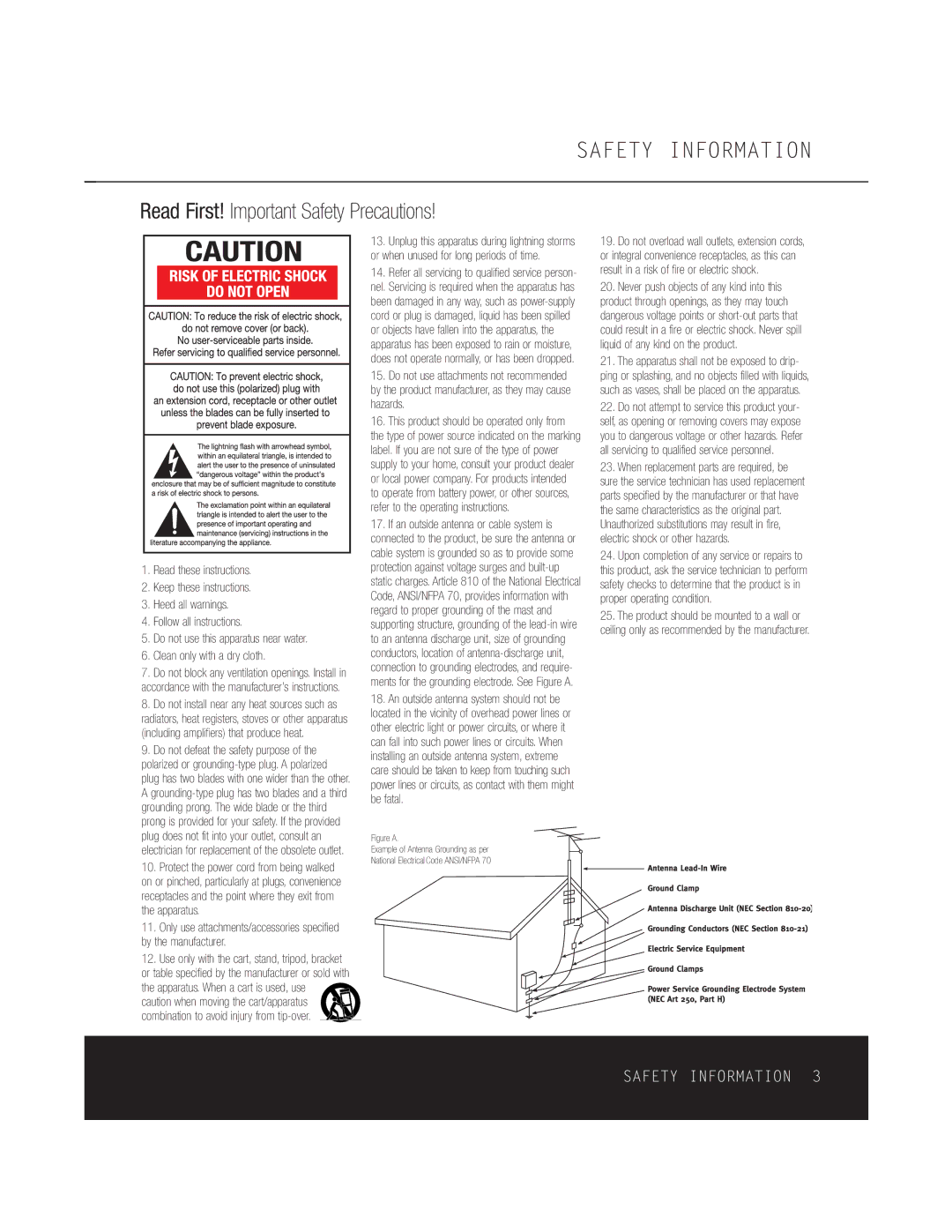 Harman-Kardon HKTS 15 owner manual Safety Information, When replacement parts are required, be 