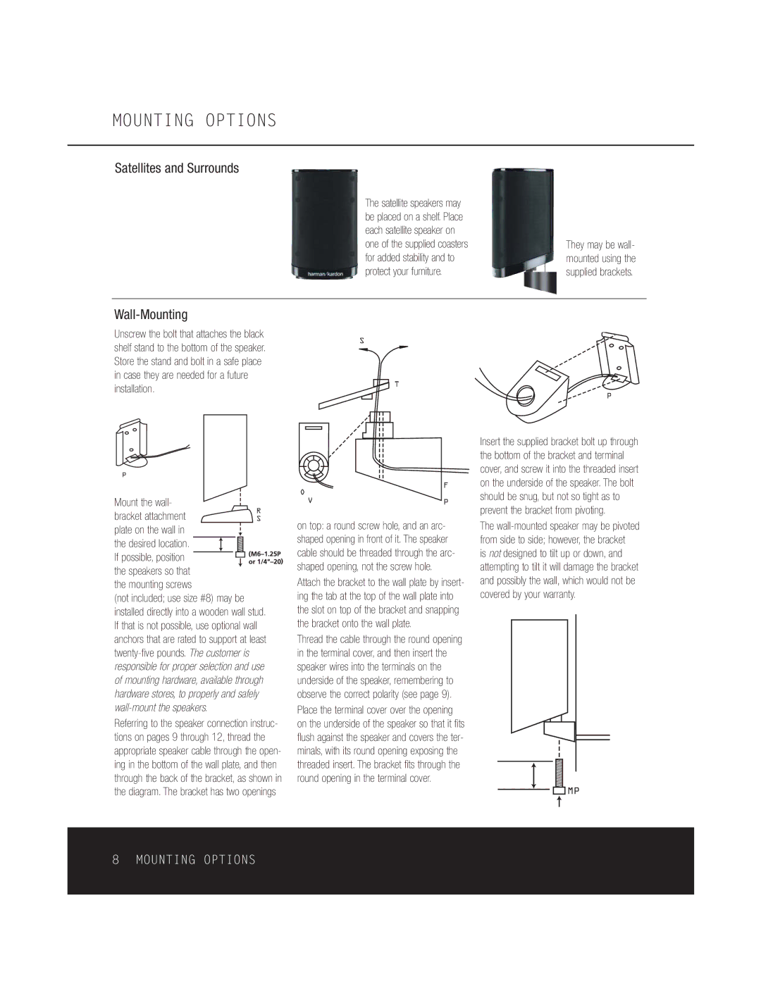 Harman-Kardon HKTS 15 owner manual Mounting Options, Mounting screws 