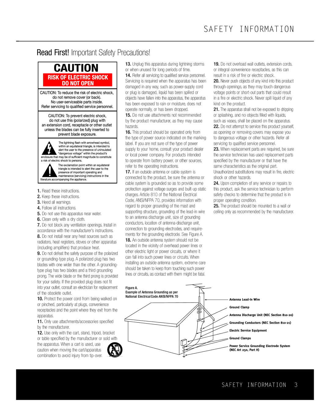 Harman-Kardon HKTS 18 owner manual Safety Information, Read First! Important Safety Precautions 