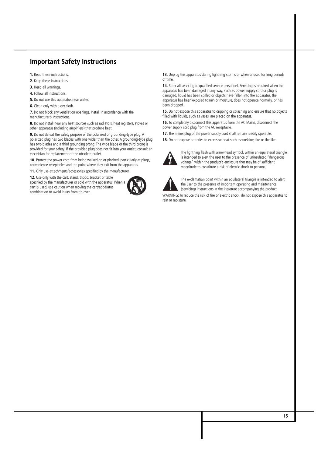 Harman-Kardon HKTS 2 owner manual Important Safety Instructions 