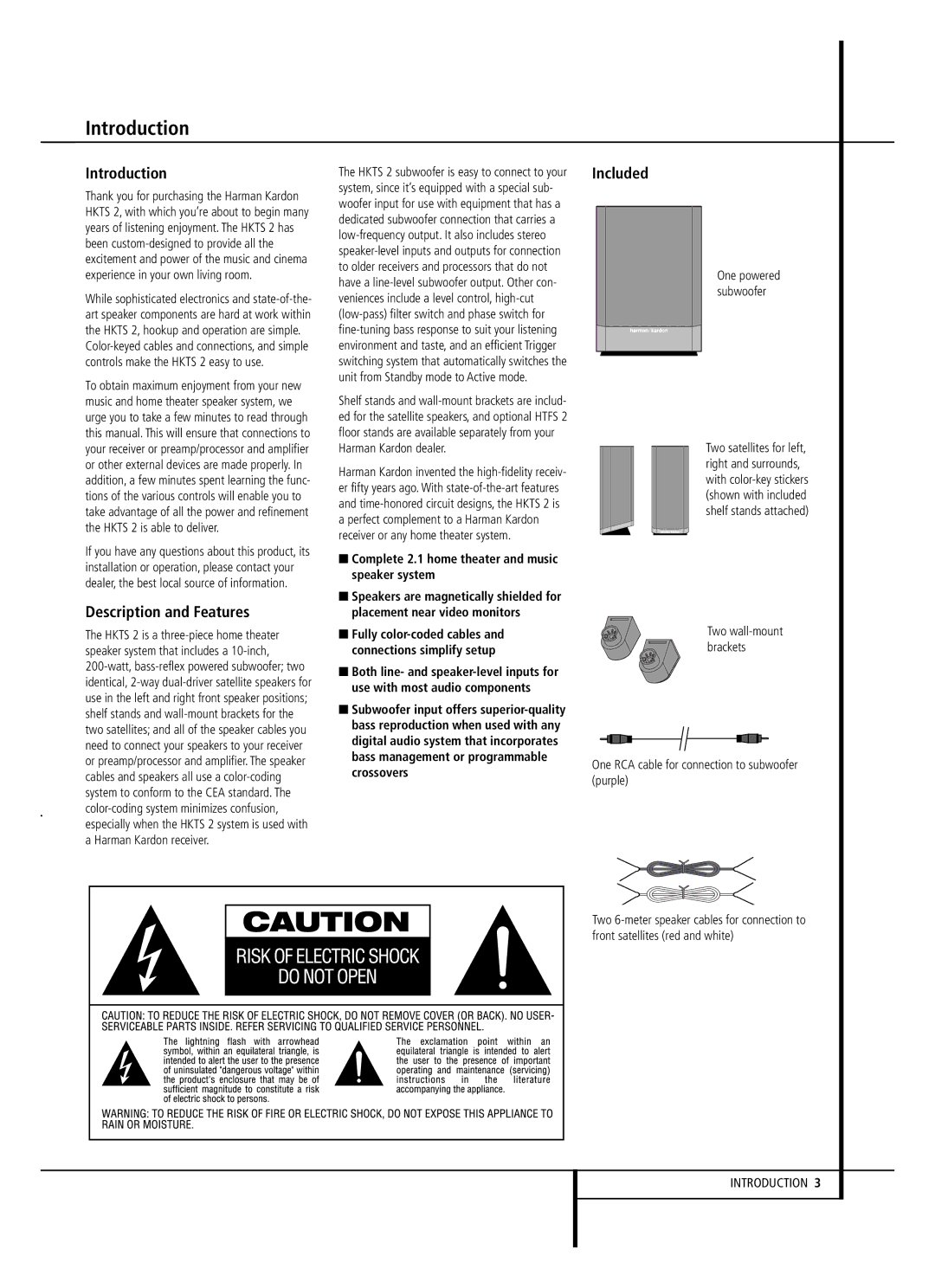 Harman-Kardon HKTS 2 Introduction, Description and Features, Included, Complete 2.1 home theater and music speaker system 