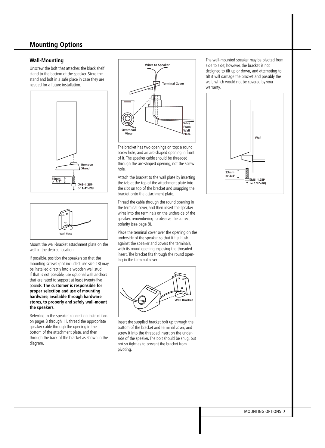 Harman-Kardon HKTS 2 owner manual Mounting Options, Wall-Mounting 