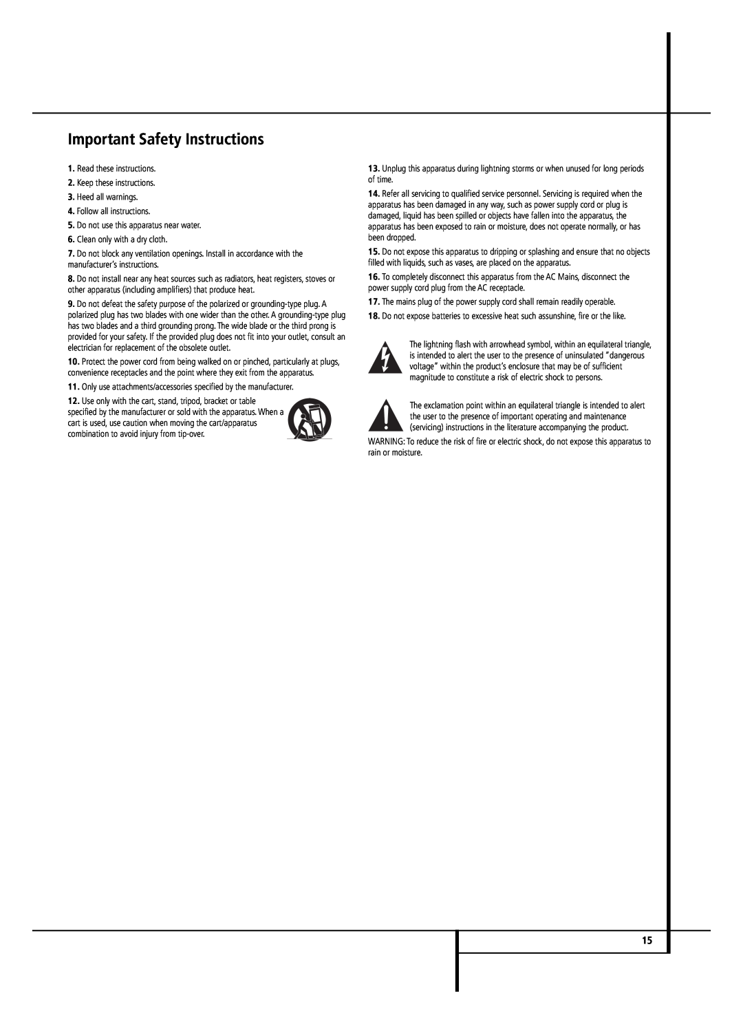 Harman-Kardon HKTS 2 owner manual Important Safety Instructions 