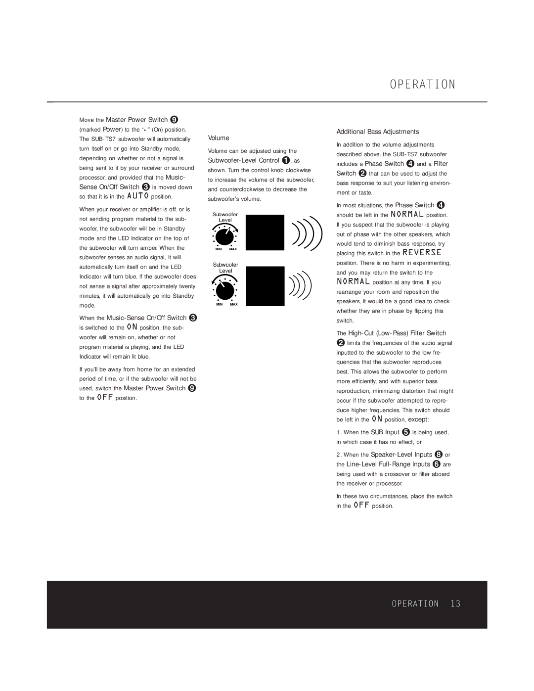 Harman-Kardon HKTS 5 OM owner manual Operation, High-Cut Low-Pass Filter Switch 