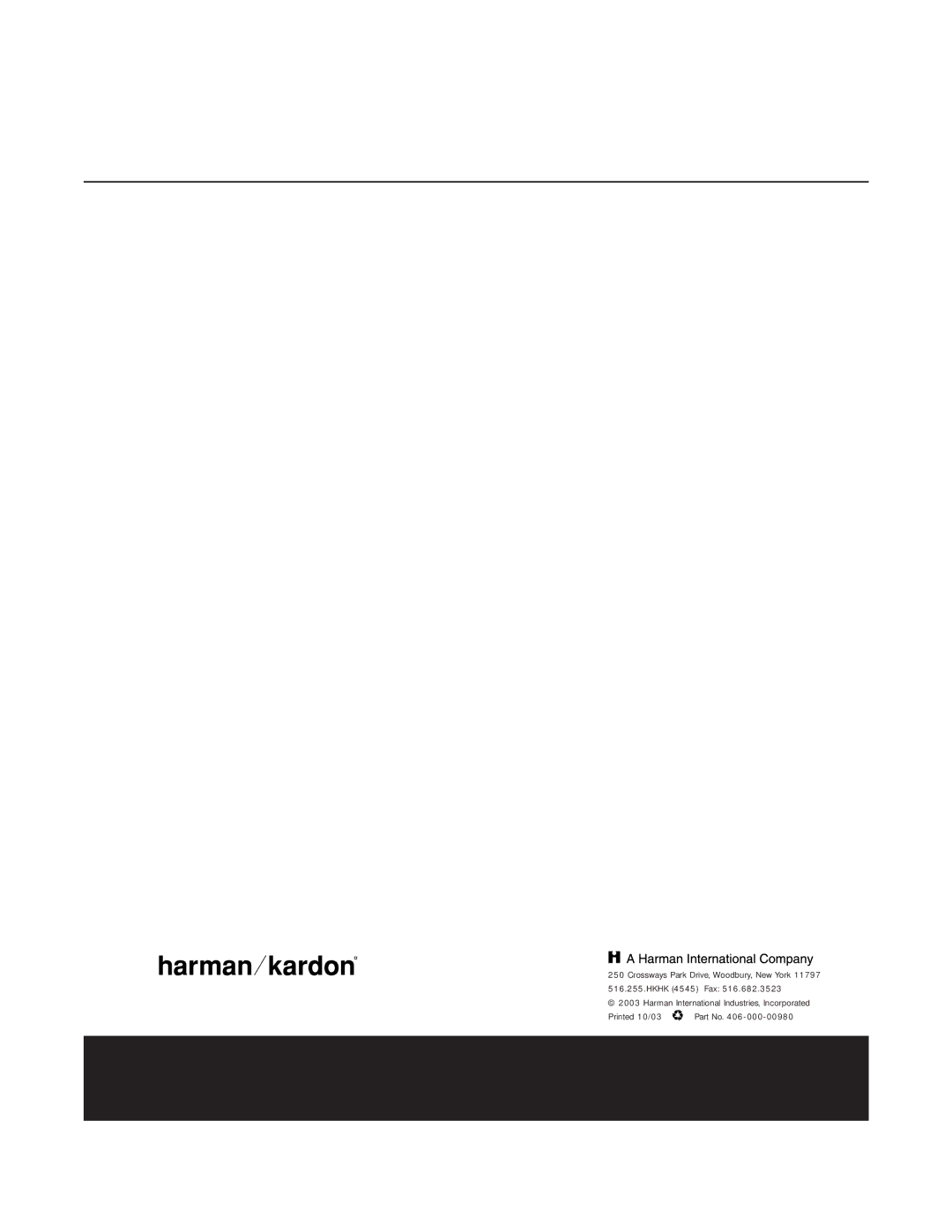 Harman-Kardon HKTS 5 OM owner manual Printed 10/03 Part No 