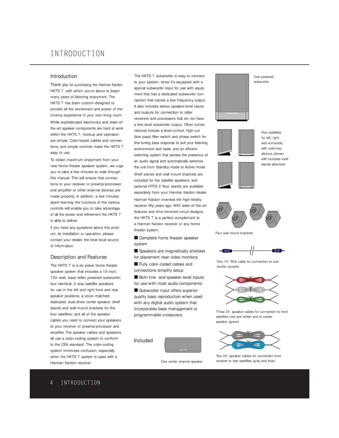 Harman-Kardon HKTS 5 OM owner manual Introduction, Four wall-mount brackets 