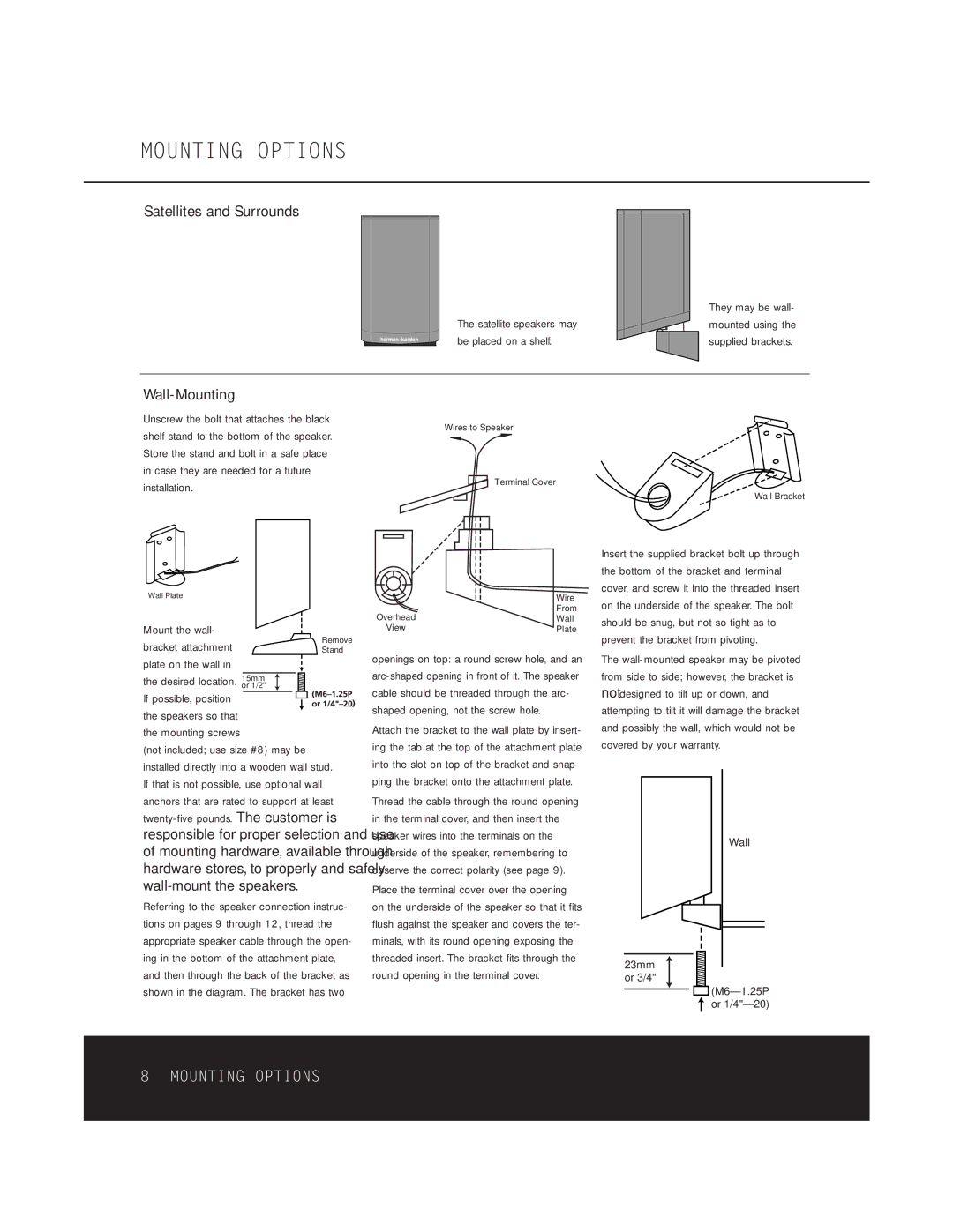 Harman-Kardon HKTS 5 OM owner manual Mounting Options, Mounting screws 