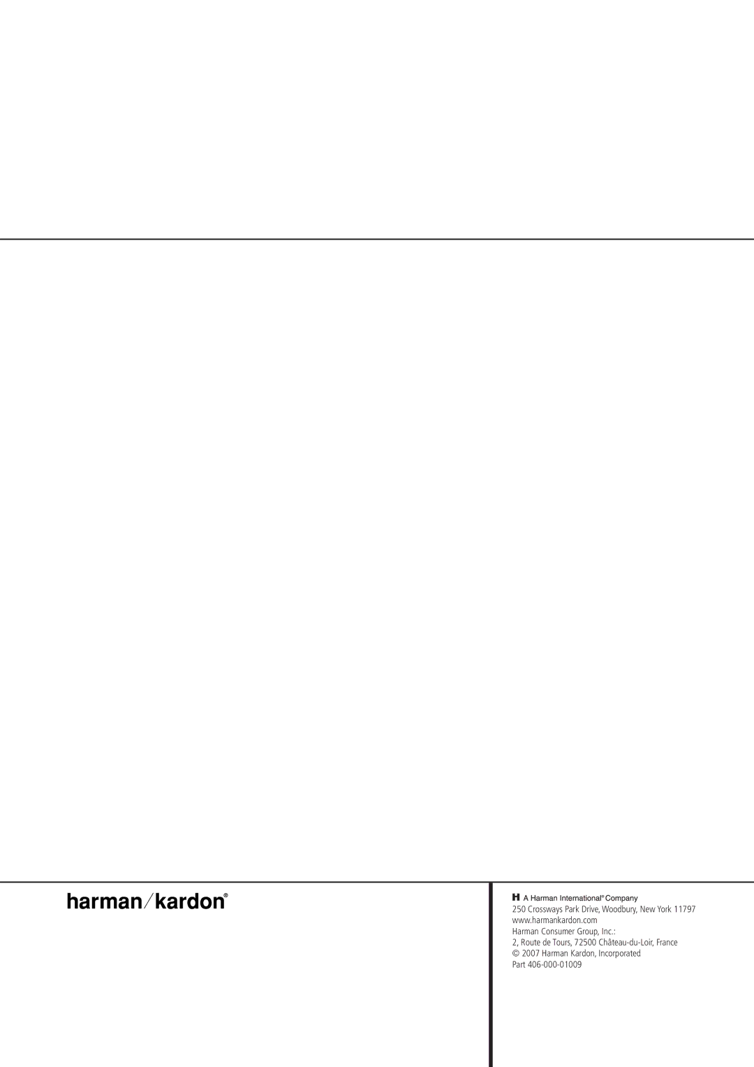 Harman-Kardon HKTS 7 owner manual Harman Consumer Group, Inc 