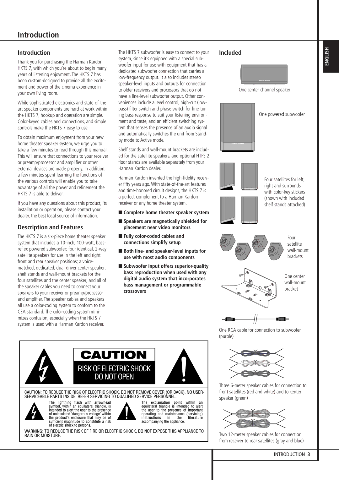 Harman-Kardon HKTS 7 owner manual Introduction, Description and Features, Included 