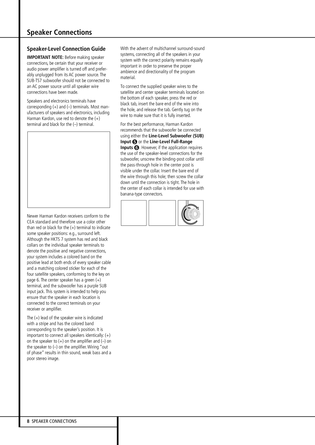 Harman-Kardon HKTS 7 owner manual Speaker Connections, Speaker-Level Connection Guide 