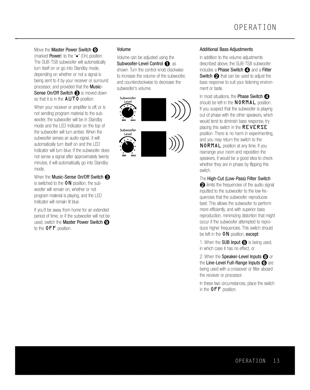 Harman-Kardon HKTS 8 owner manual Operation, High-Cut Low-Pass Filter Switch 