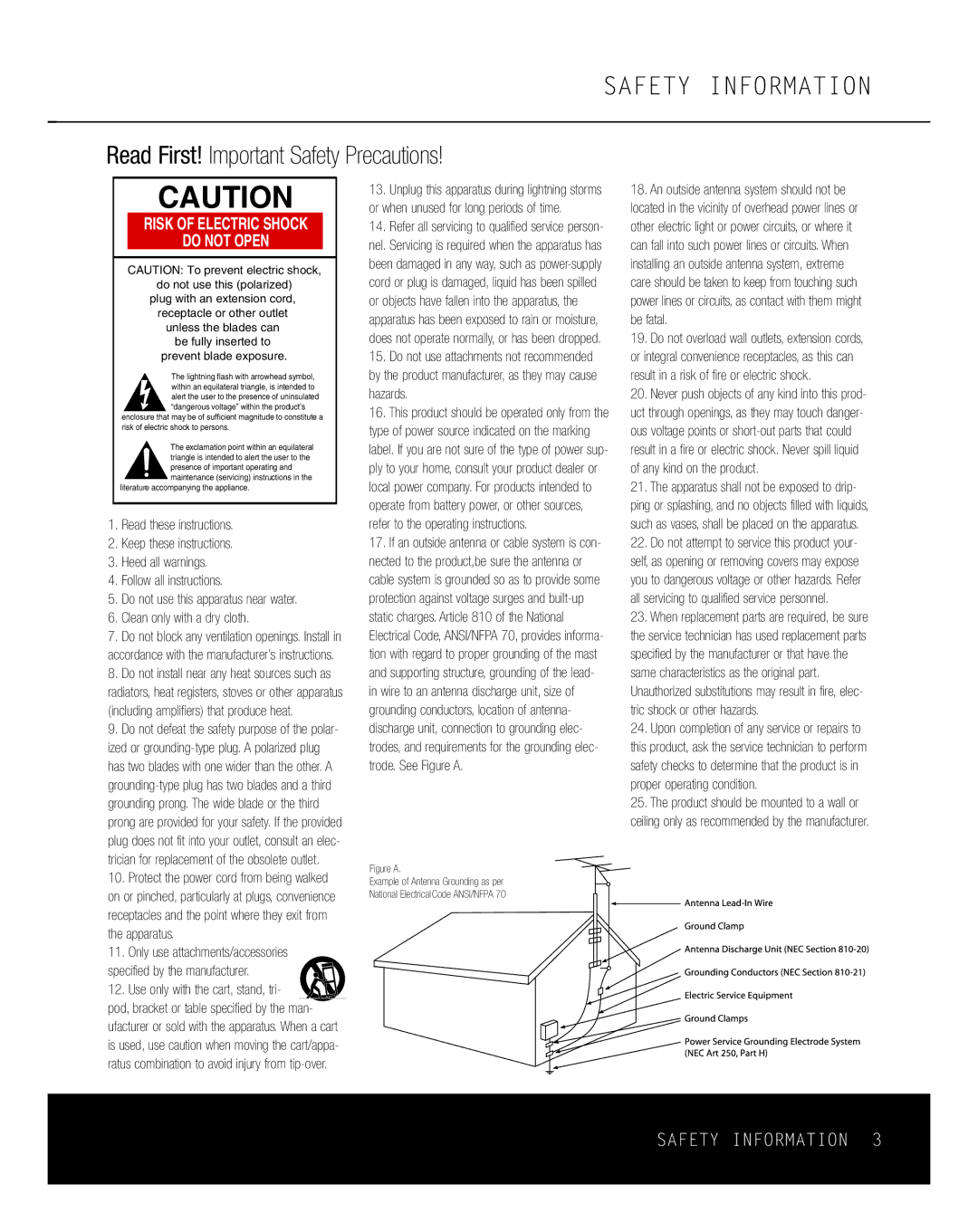 Harman-Kardon HKTS 8 owner manual Safety Information, Read First! Important Safety Precautions 