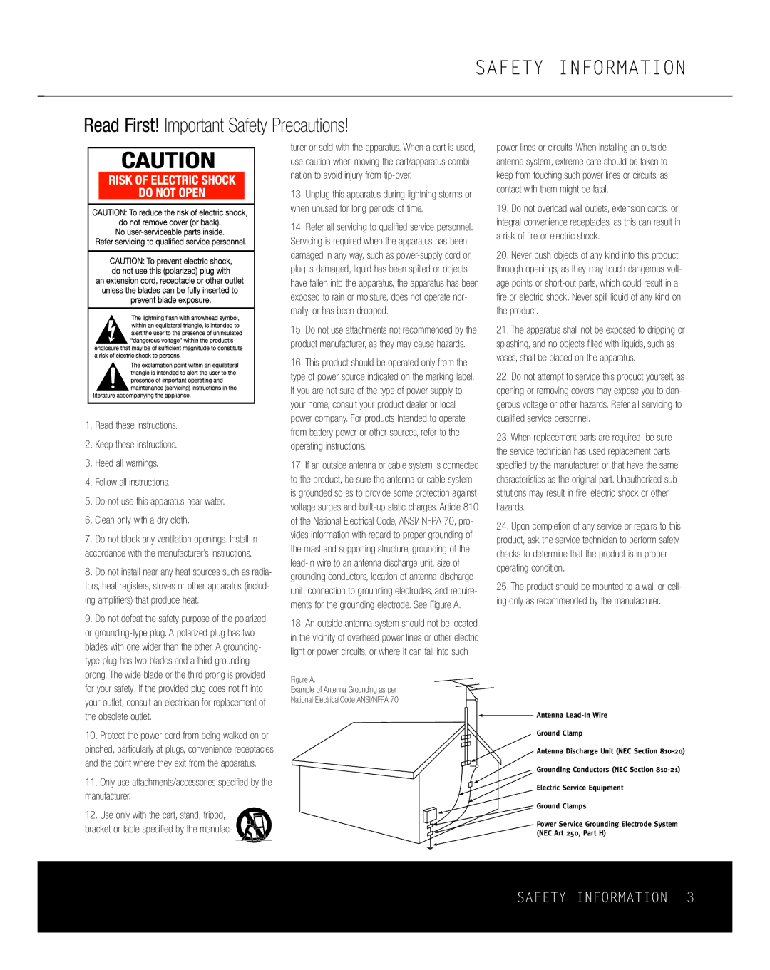 Harman-Kardon HKTS11 owner manual Safety Information, Read First! Important Safety Precautions 