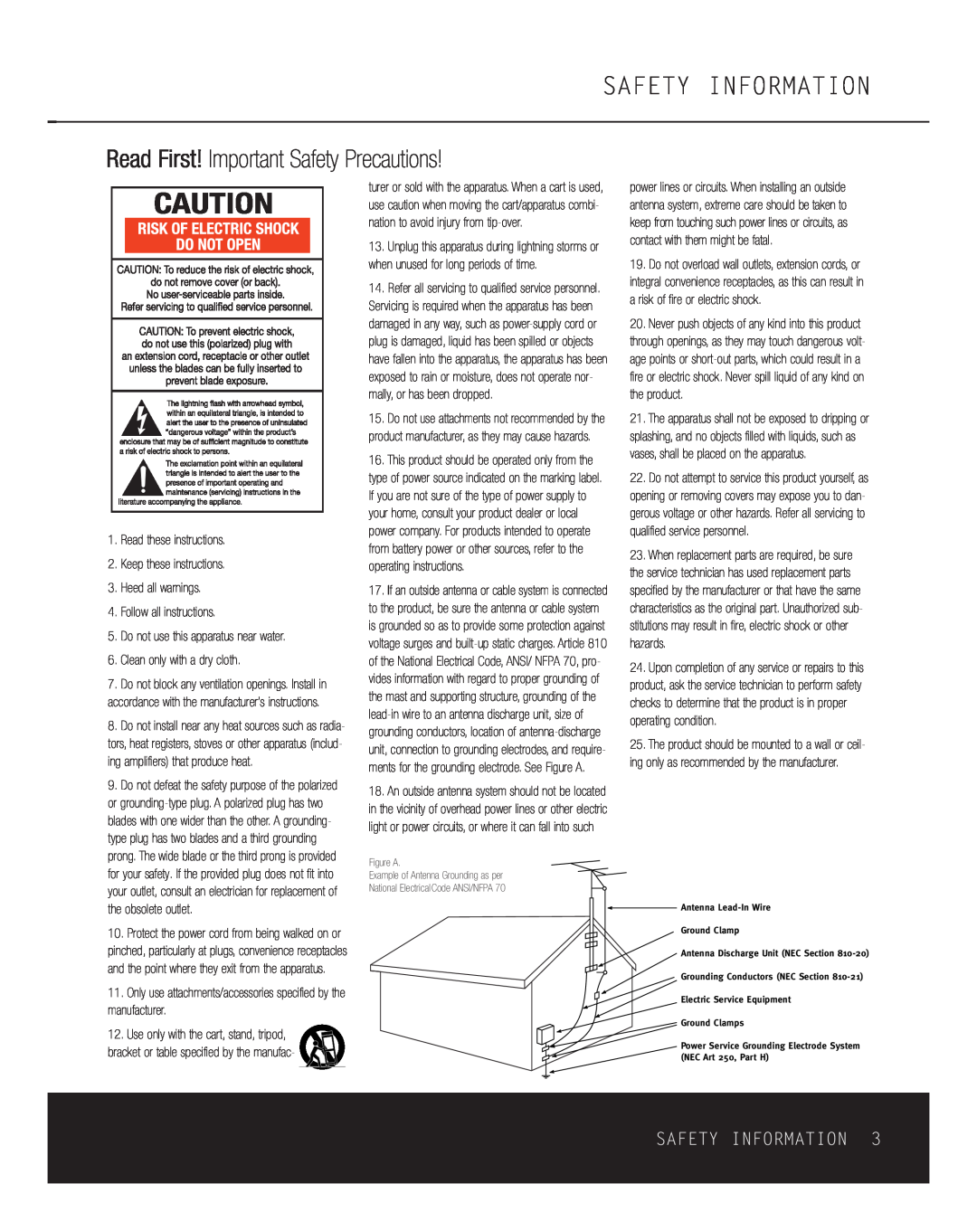 Harman-Kardon HKTS11 owner manual Safety Information, Read First! Important Safety Precautions, Read these instructions 