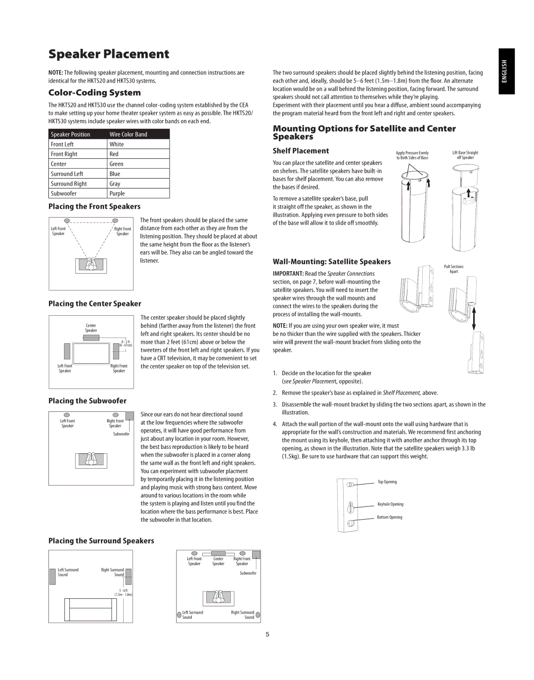 Harman-Kardon HKTS30, HKTS20 manual Speaker Placement 