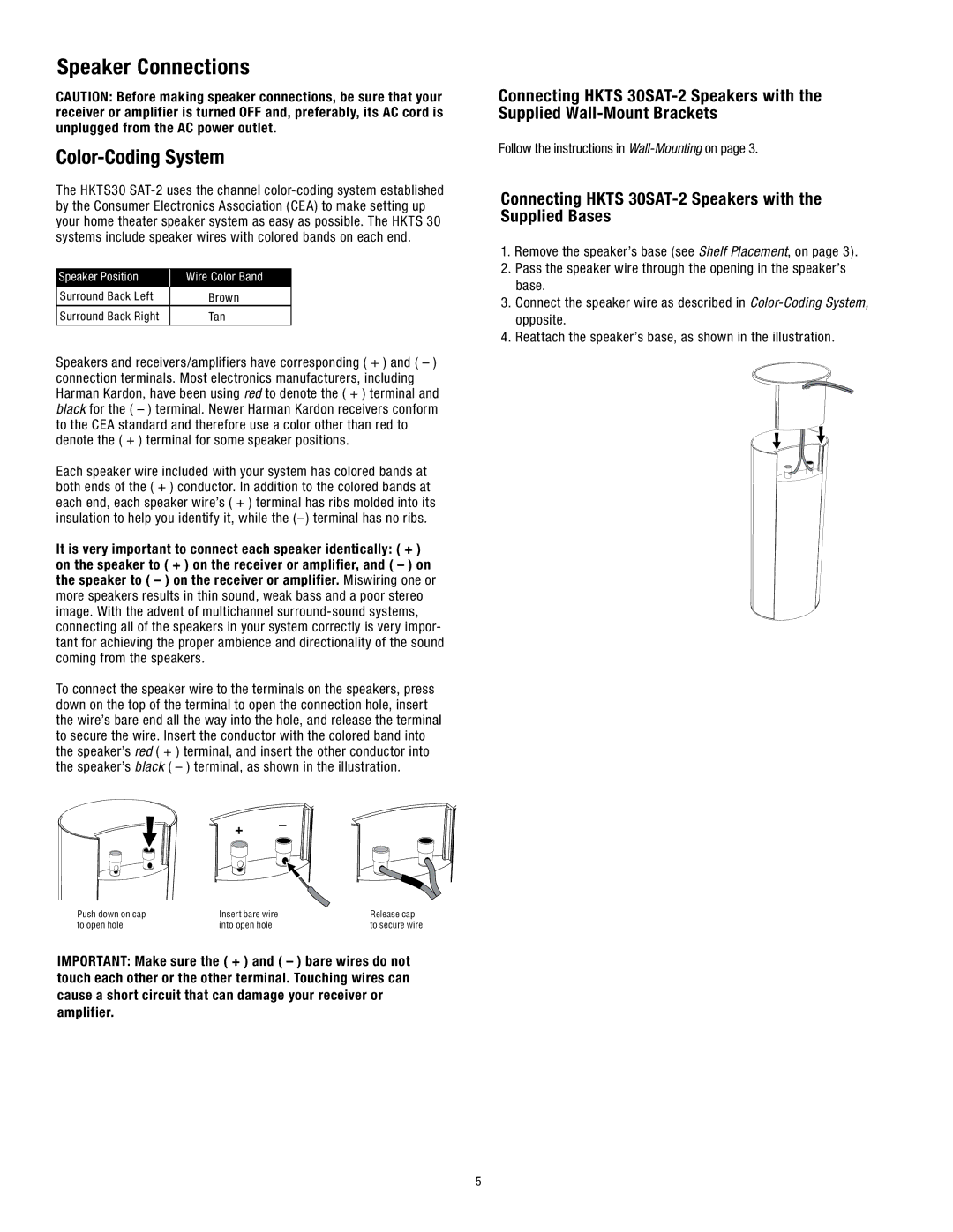 Harman-Kardon HKTS30SAT-2 manual Speaker Connections, Color-Coding System 