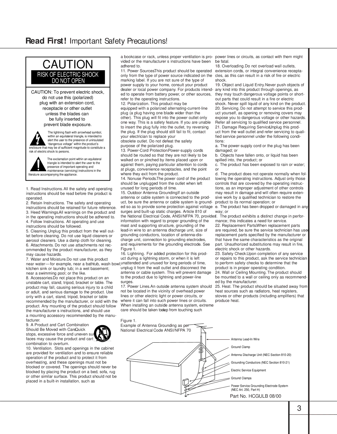 Harman-Kardon 201, Home Theater System, HKTS 2 specifications Read First! Important Safety Precautions 