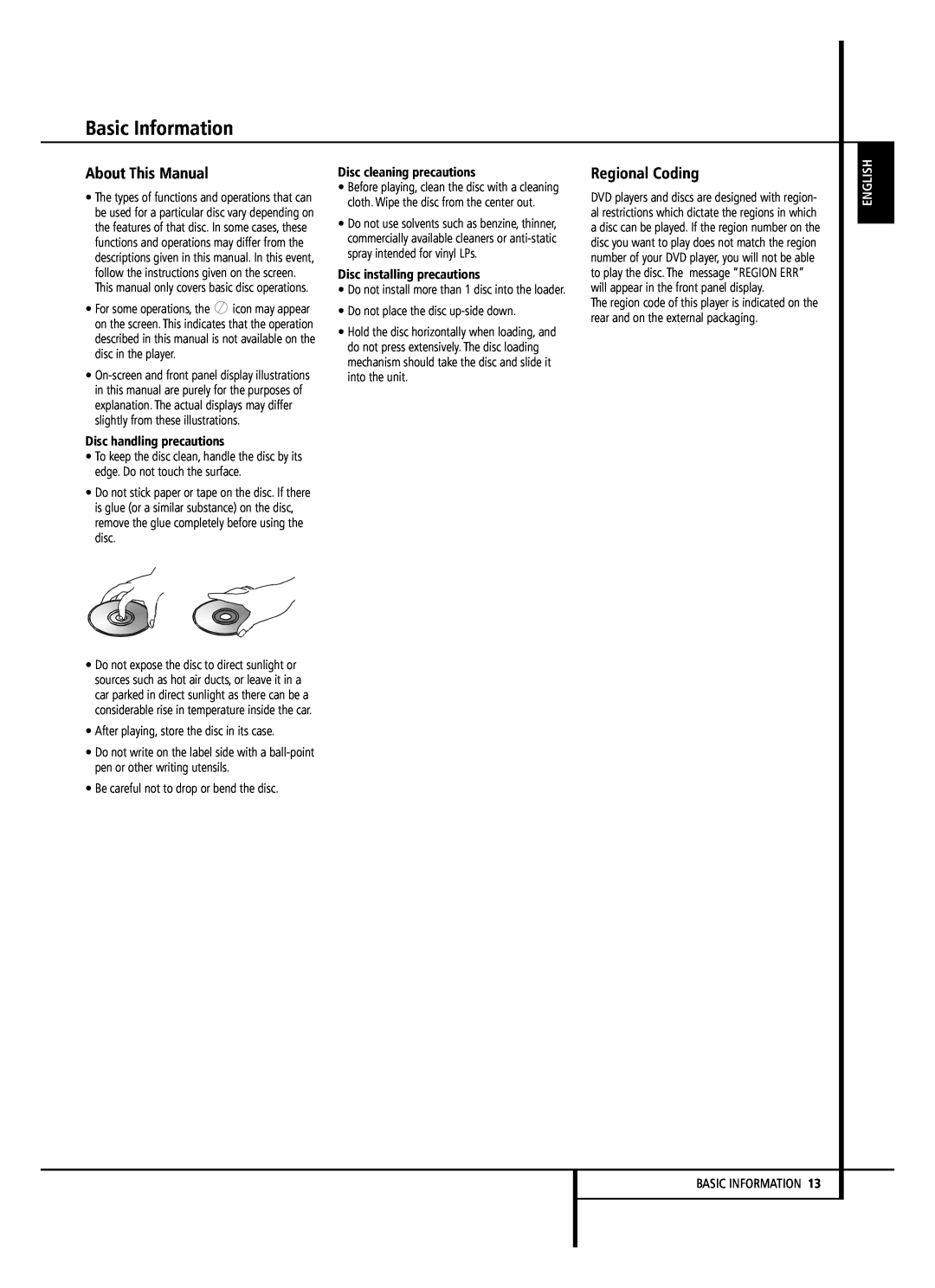 Harman-Kardon HS 150 owner manual Basic Information, About This Manual, Regional Coding, English 