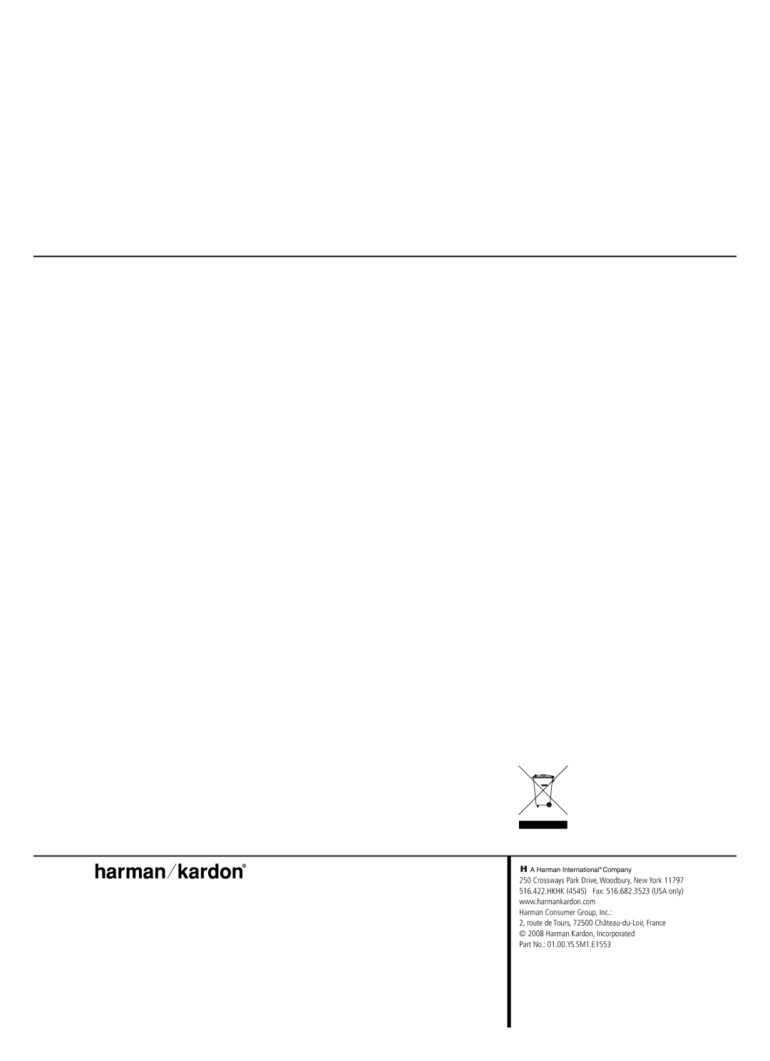 Harman-Kardon HS 350 owner manual Harman Consumer Group, Inc 