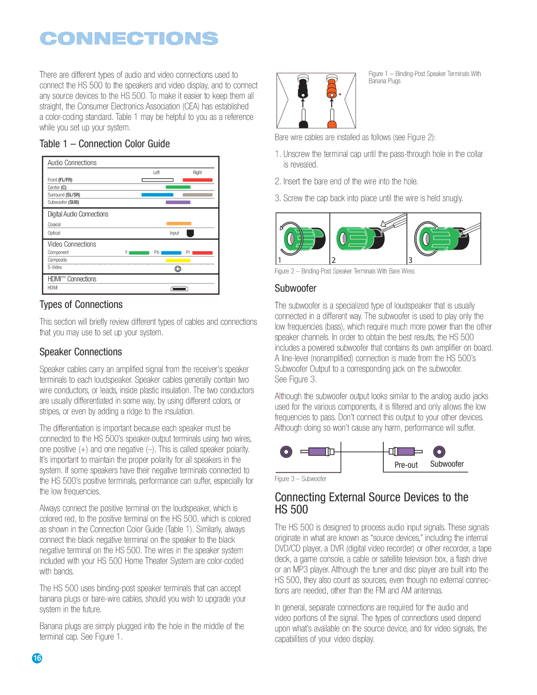 Harman-Kardon HS 500 owner manual Connections, Connecting External Source Devices to the HS 