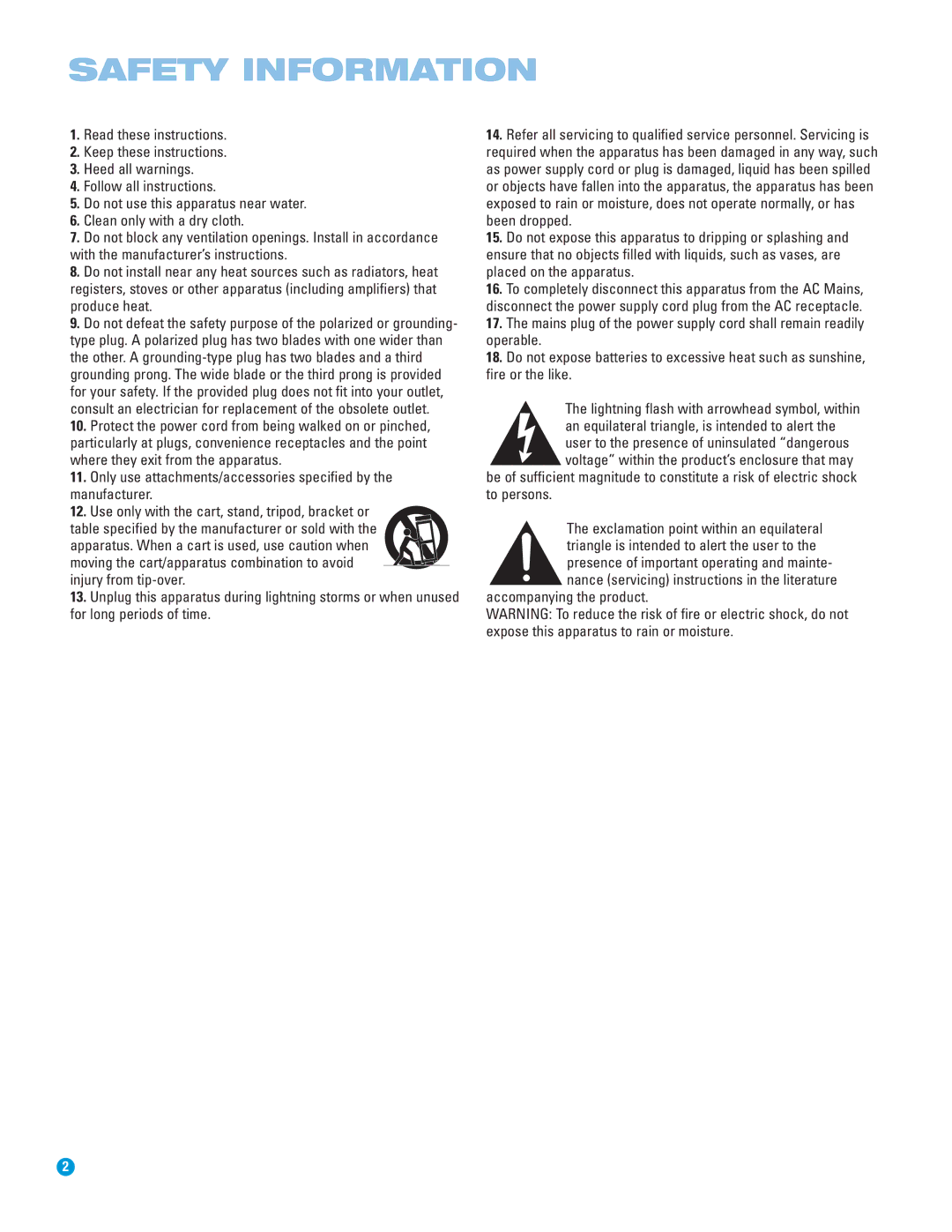 Harman-Kardon HS 500 owner manual Safety Information 