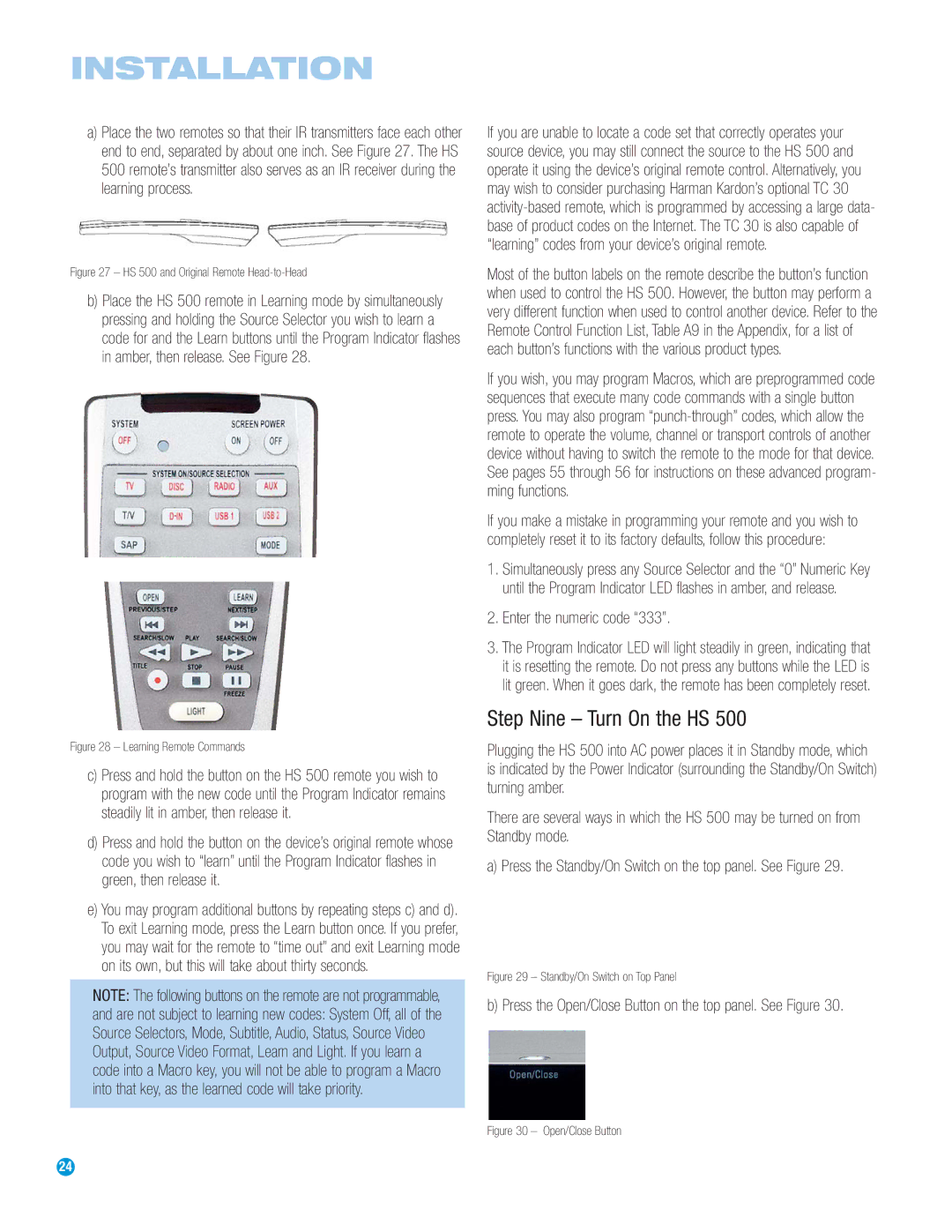 Harman-Kardon HS 500 owner manual Step Nine Turn On the HS, Enter the numeric code 