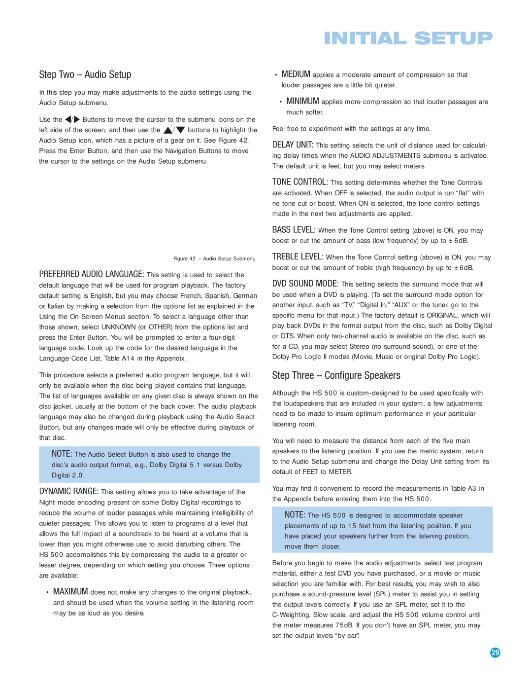 Harman-Kardon HS 500 owner manual Step Two Audio Setup, Step Three Configure Speakers 