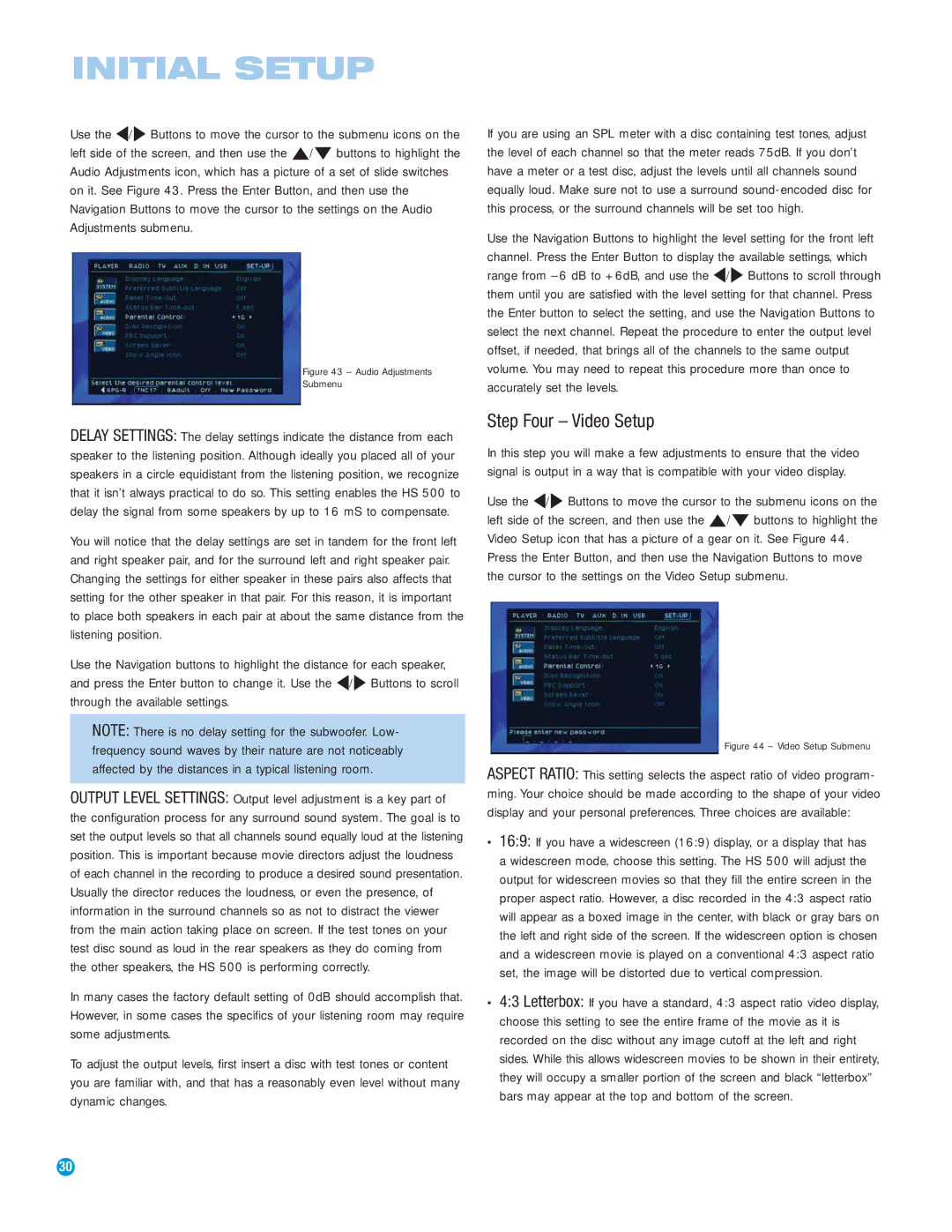 Harman-Kardon HS 500 owner manual Step Four Video Setup, Video Setup Submenu 