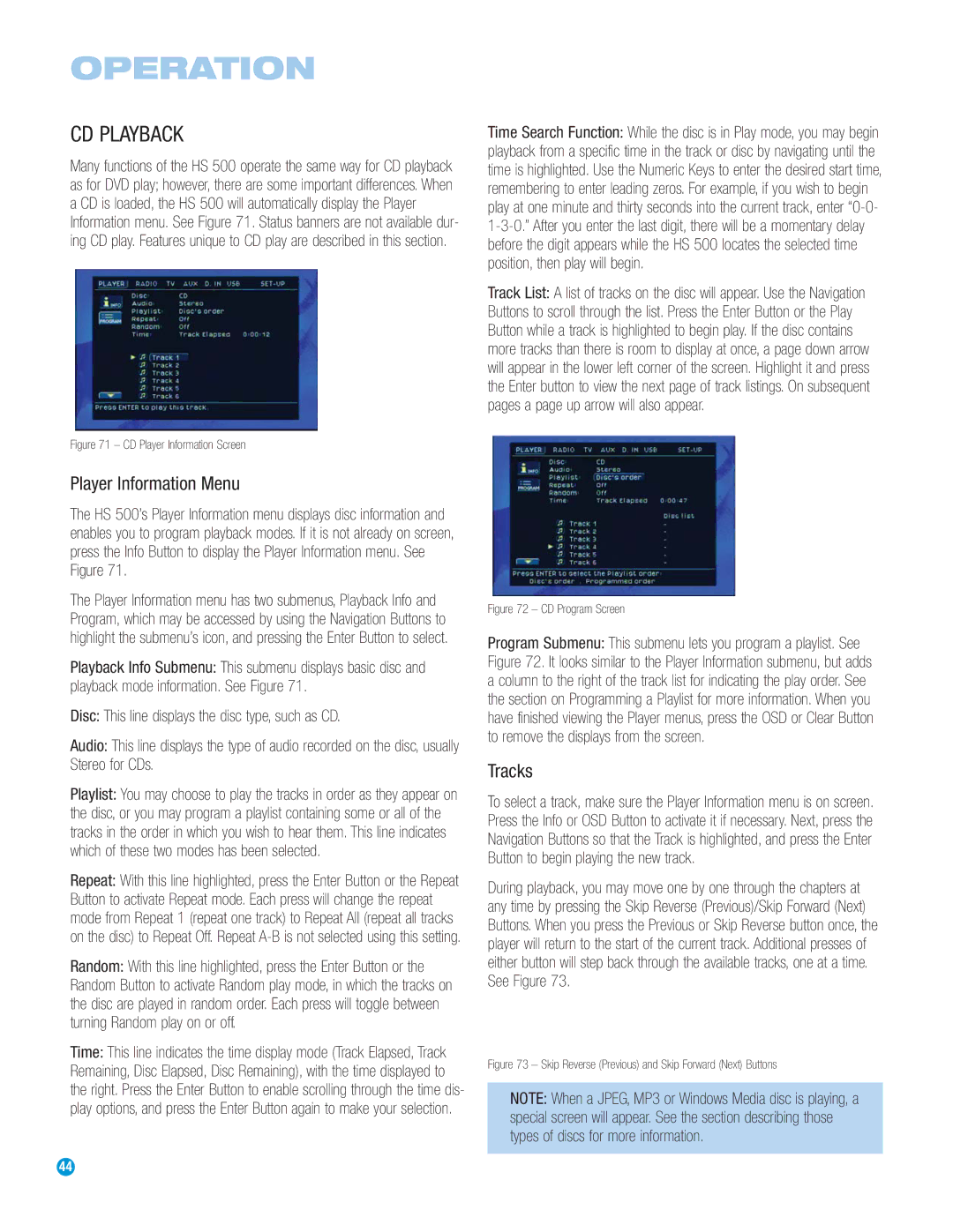 Harman-Kardon HS 500 owner manual CD Playback, Tracks 