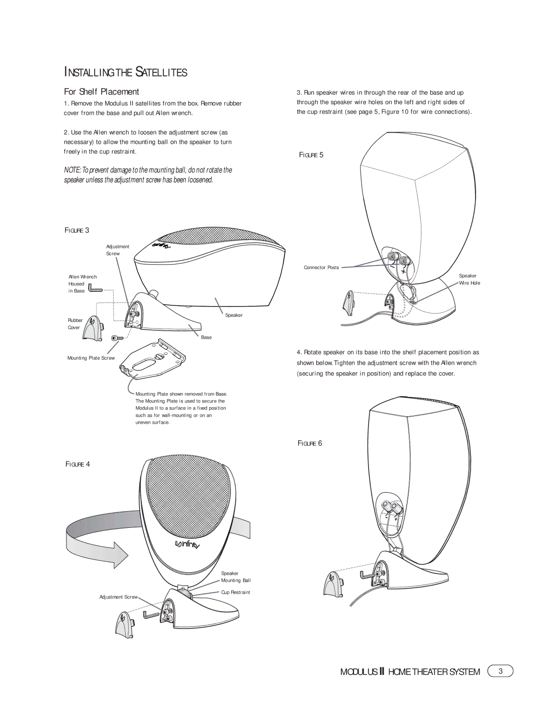 Harman-Kardon II manual Installing the Satellites, For Shelf Placement 