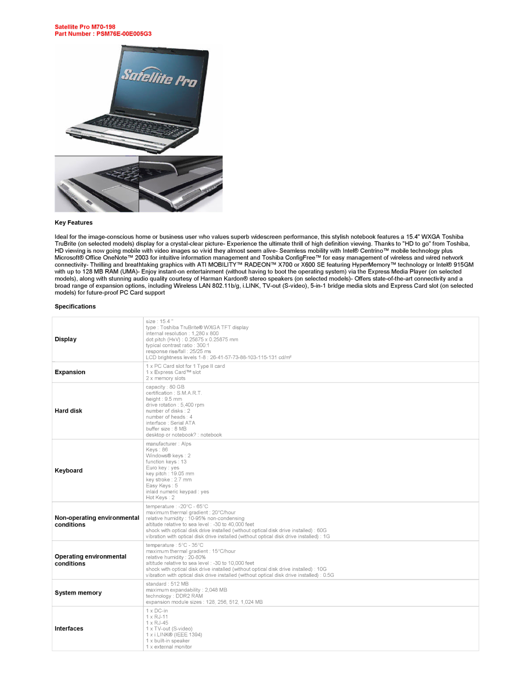 Harman-Kardon M70-198 specifications Display, Expansion, Hard disk, Keyboard, Non-operating environmental, Conditions 