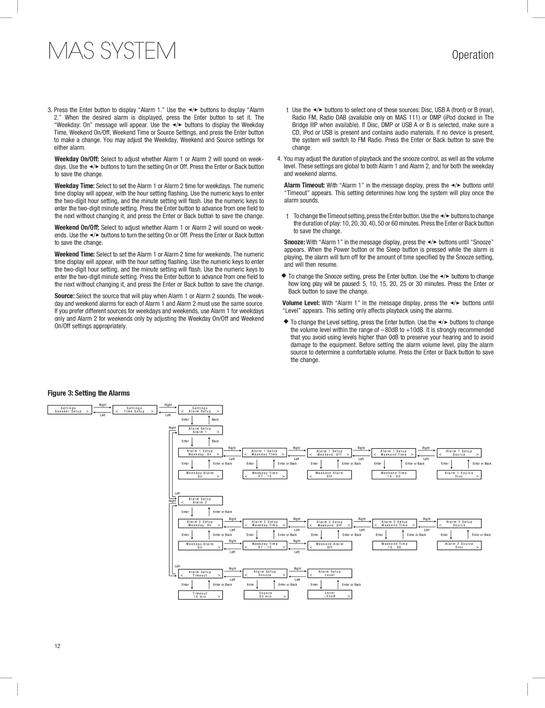 Harman-Kardon MAS 111, MAS 101, MAS 102 owner manual Setting the Alarms 