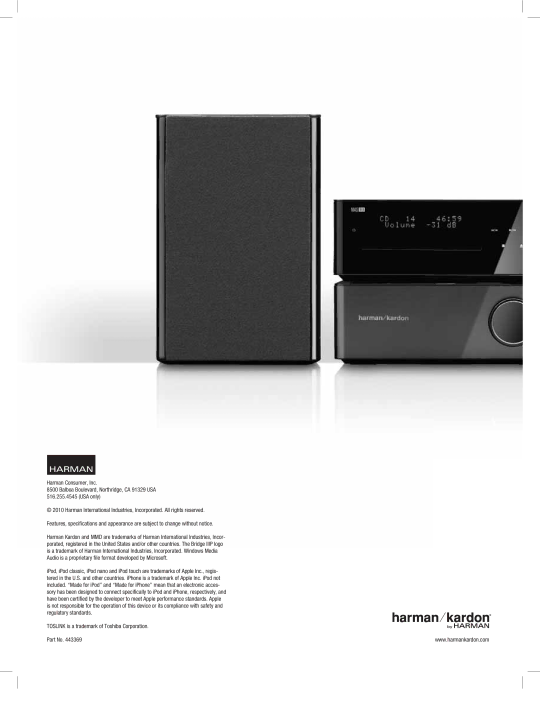 Harman-Kardon MAS 102, MAS 111, MAS 101 owner manual Toslink is a trademark of Toshiba Corporation 