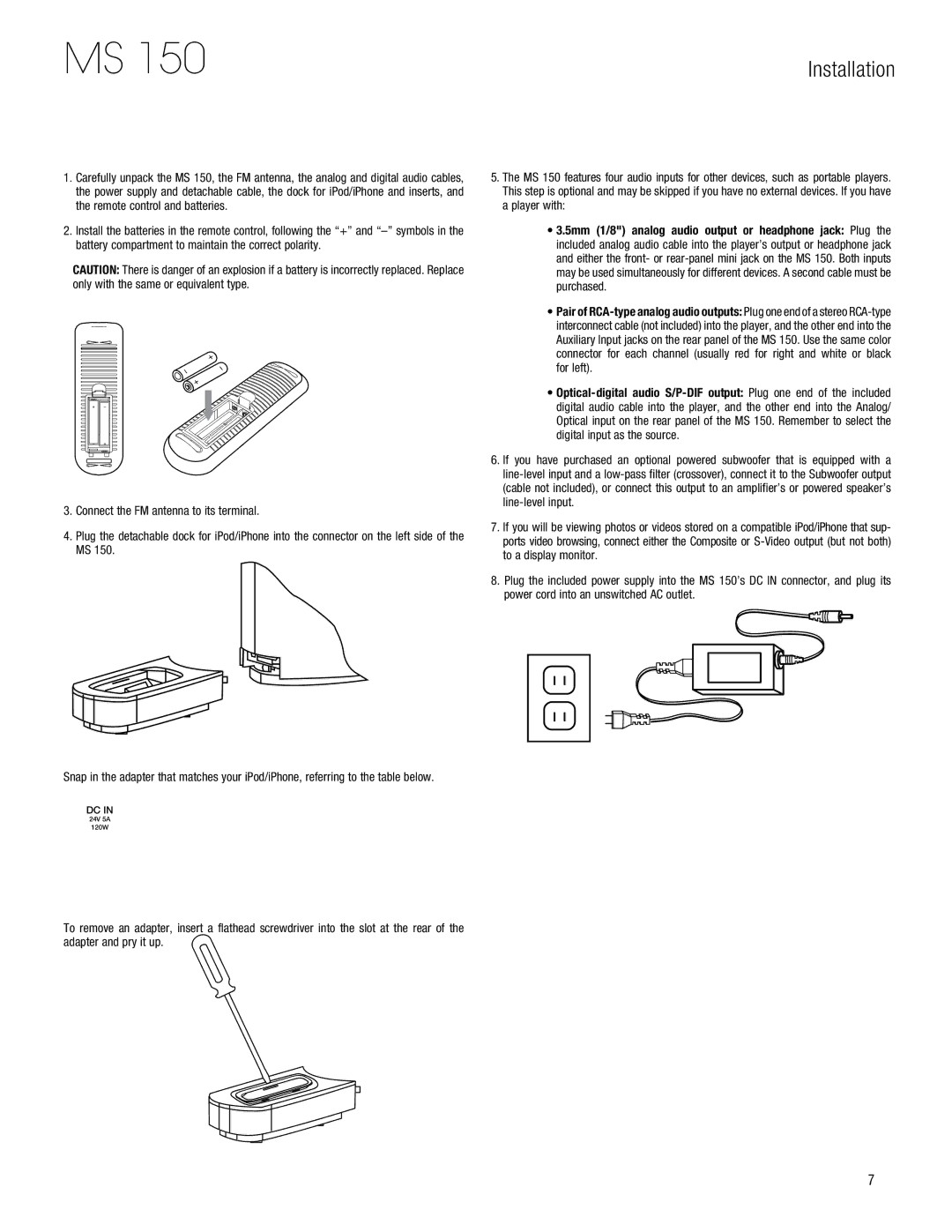 Harman-Kardon MS 150 owner manual Installation 