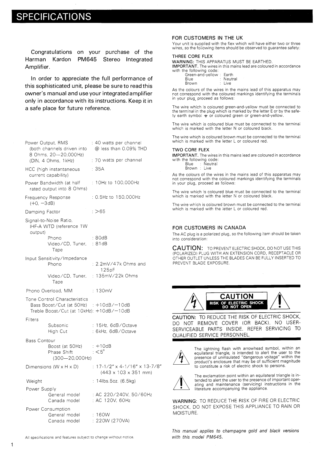 Harman-Kardon PM645 manual 