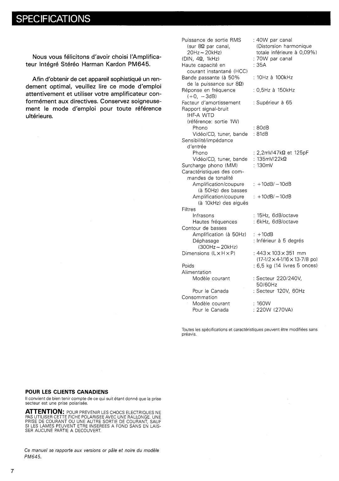 Harman-Kardon PM645 manual 